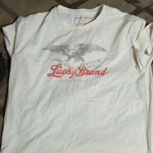Lucky Brand White and Gray Graphic Tee
